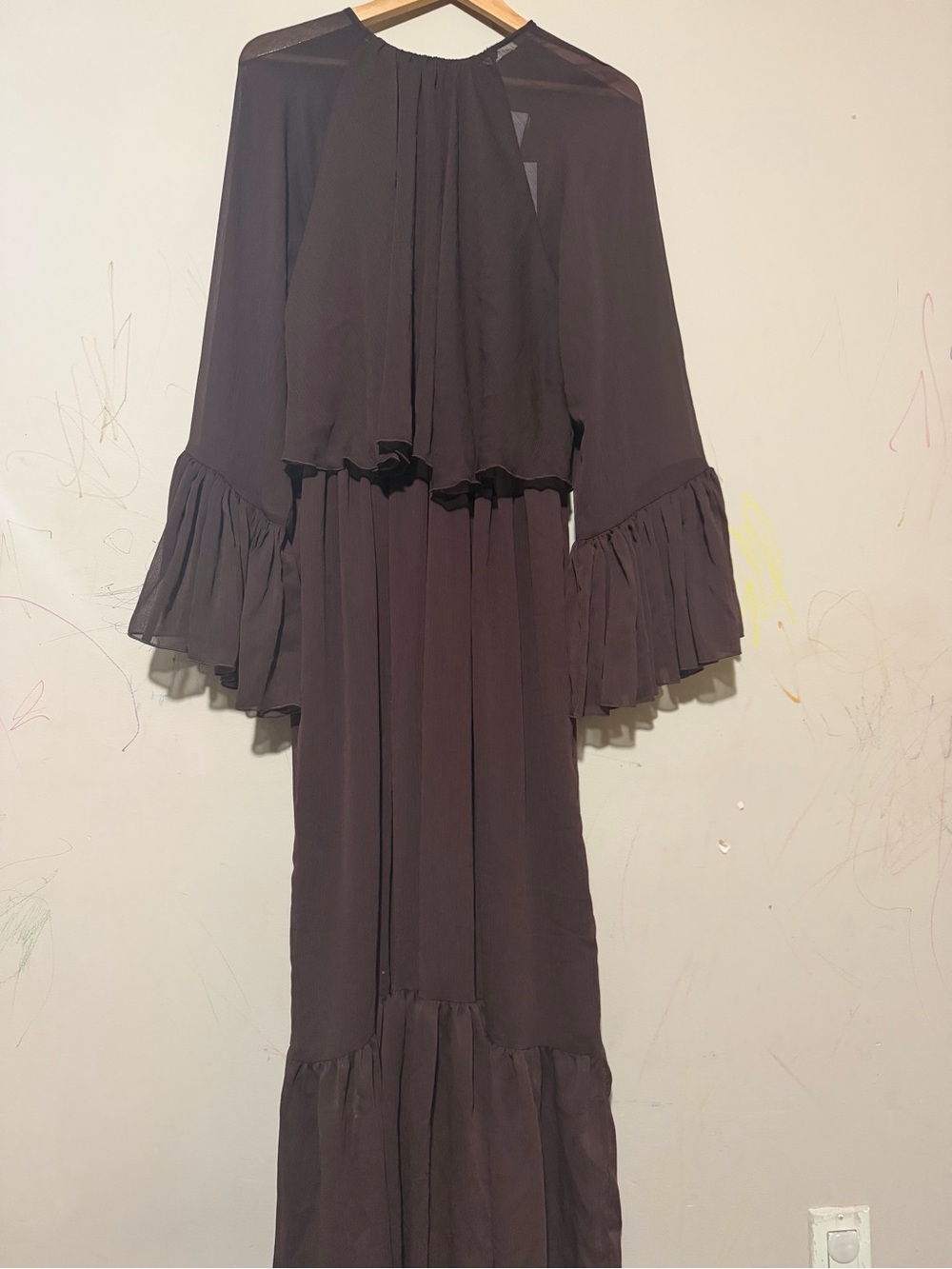 H&M Dark Brown Maxi Dress with Ruffled Sleeves